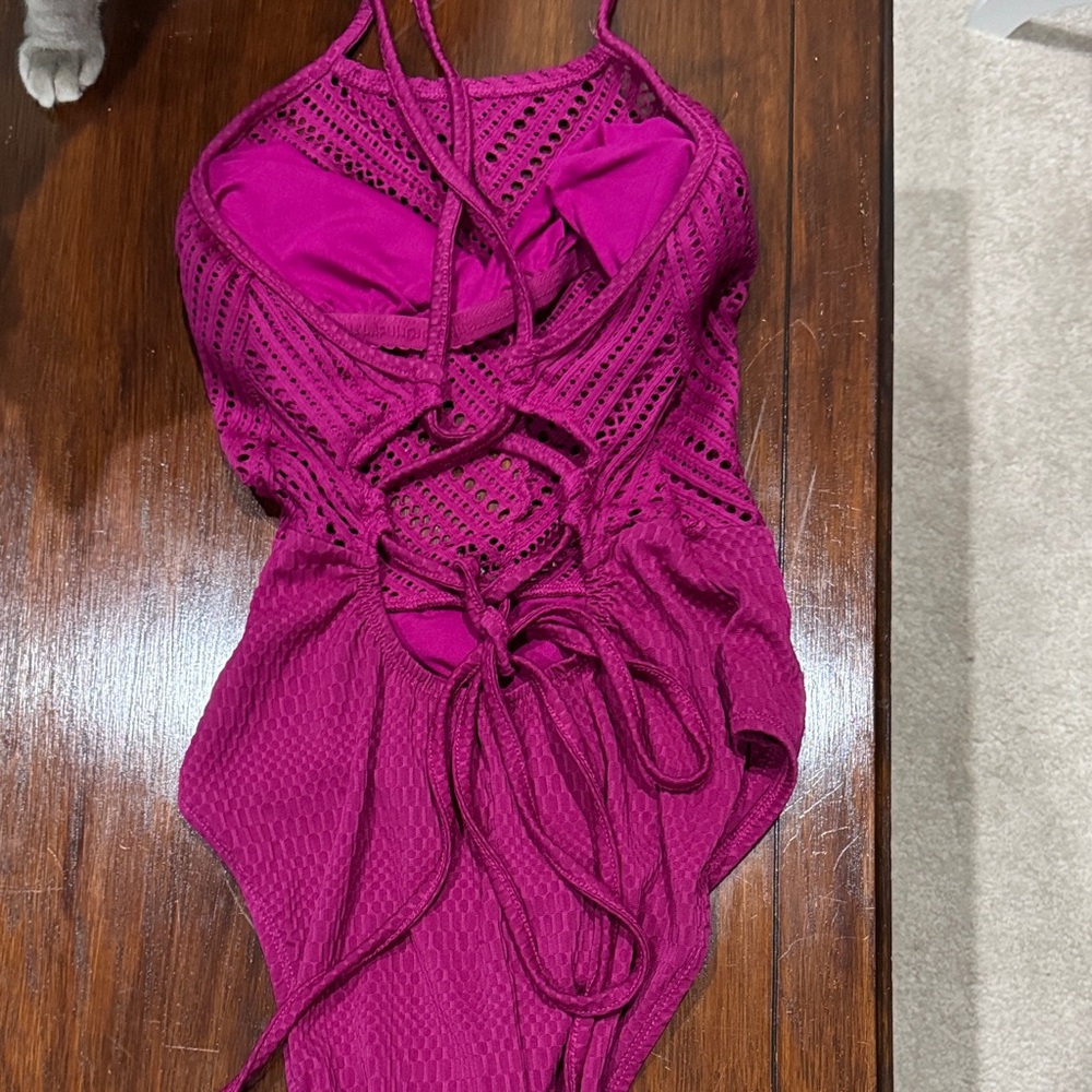 Robin Piccone Fuchsia Crochet-Detail One-Piece Swimsuit - Picture 2 of 4